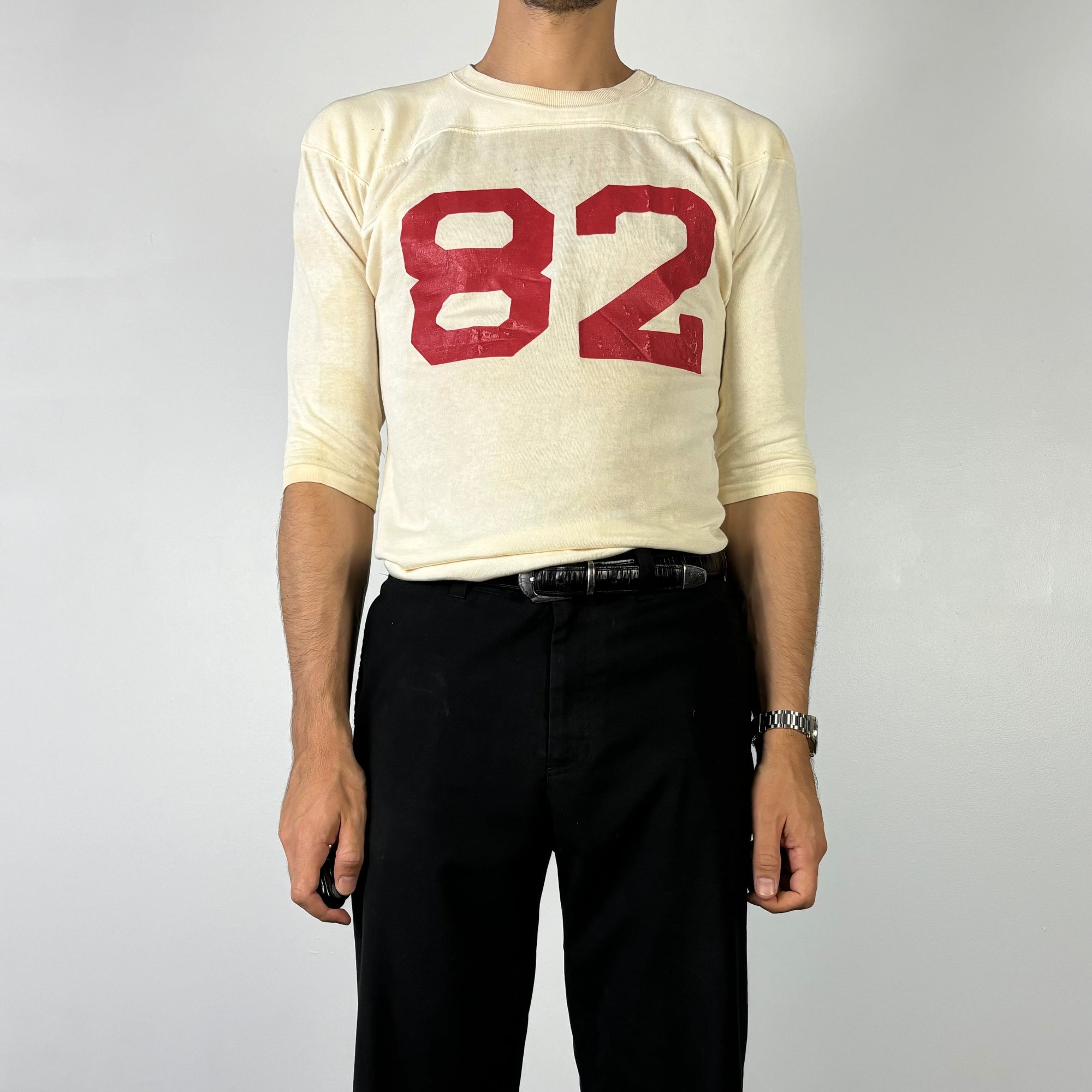 1970S FOOTBALL ‘82 WHITE KNIT JERSEY M