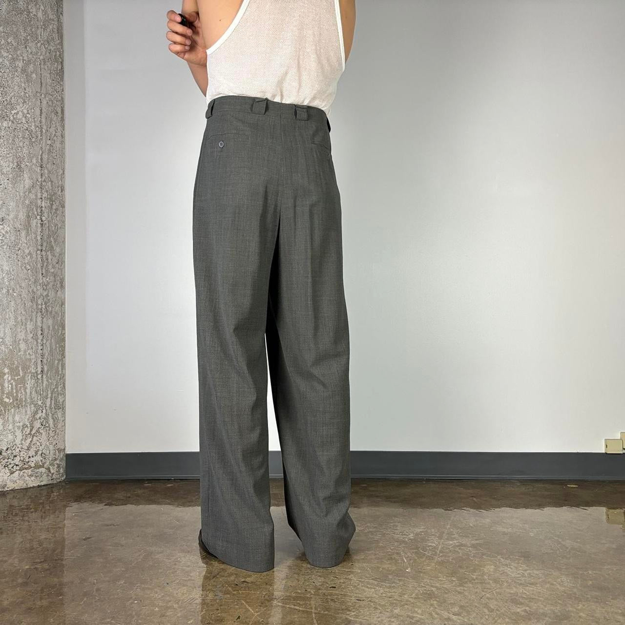 1980S GIORGIO ARMANI GRAY HIGH WAISTED WIDE LEG TROUSERS 34x34