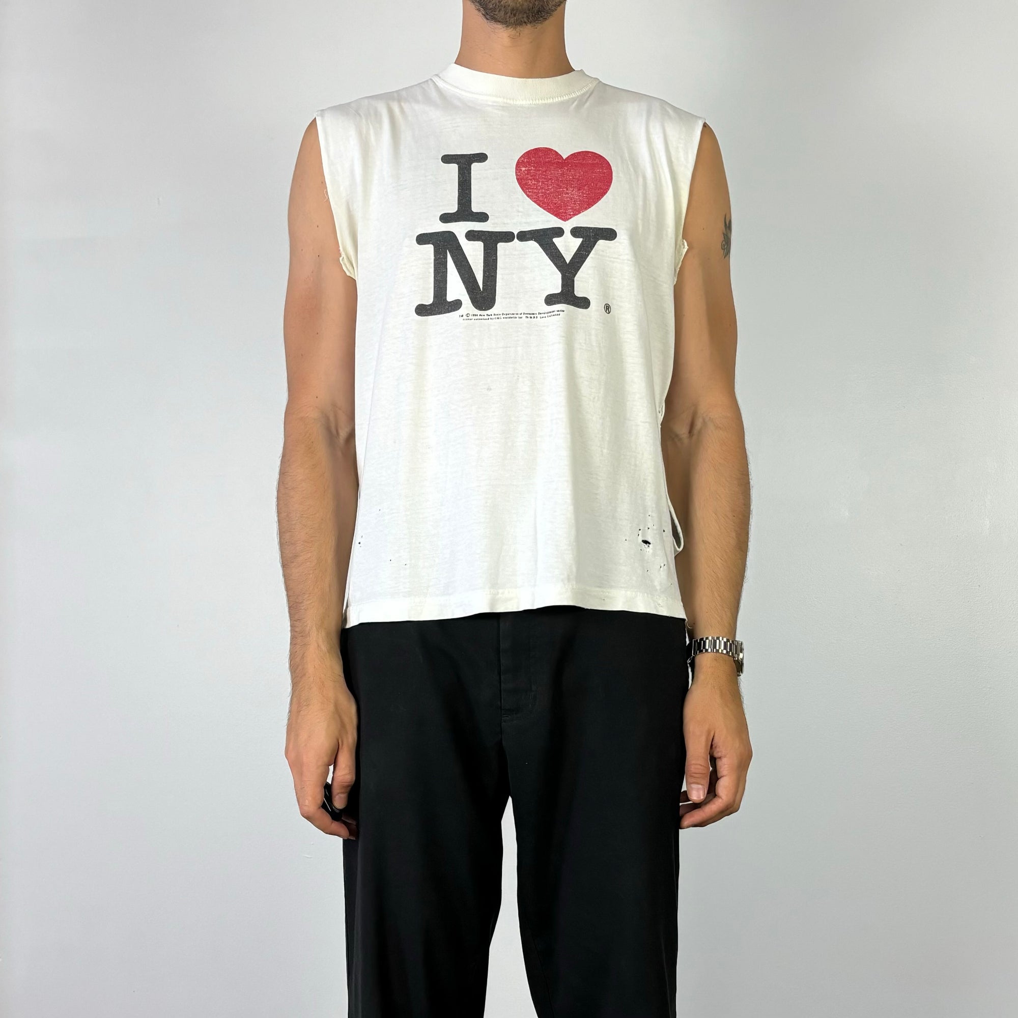 1990S I LOVE NEW YORK CUT OFF TANK TOP L