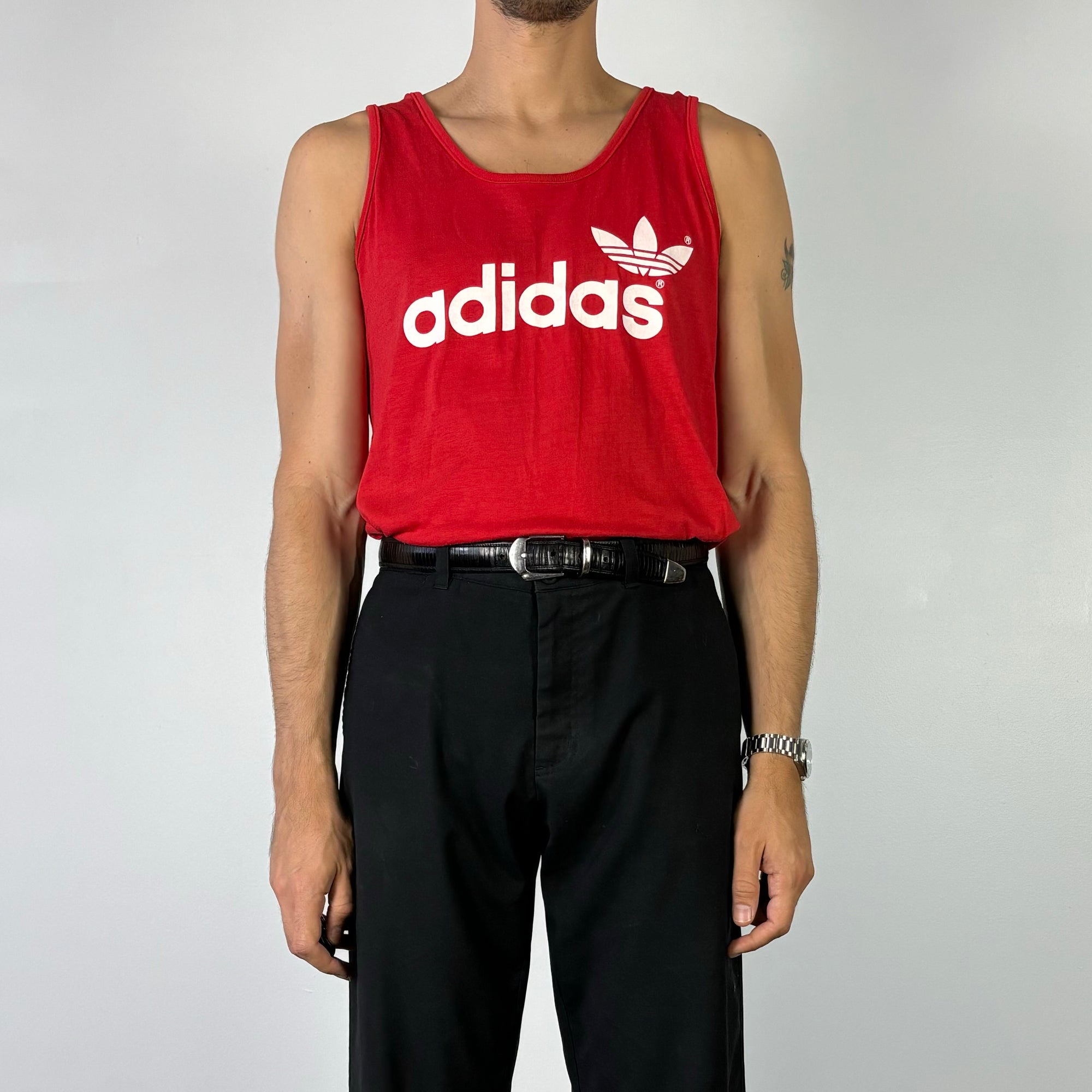 1970S ADIDAS TREFOIL RED TANK TOP L