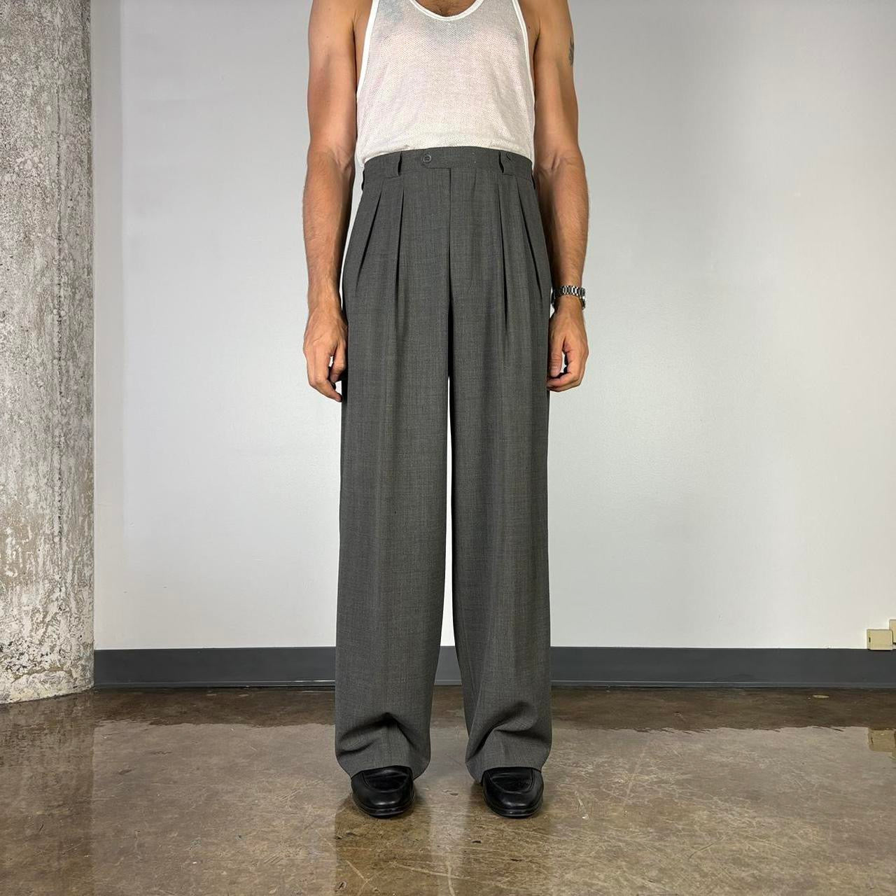 1980S GIORGIO ARMANI GRAY HIGH WAISTED WIDE LEG TROUSERS 34x34