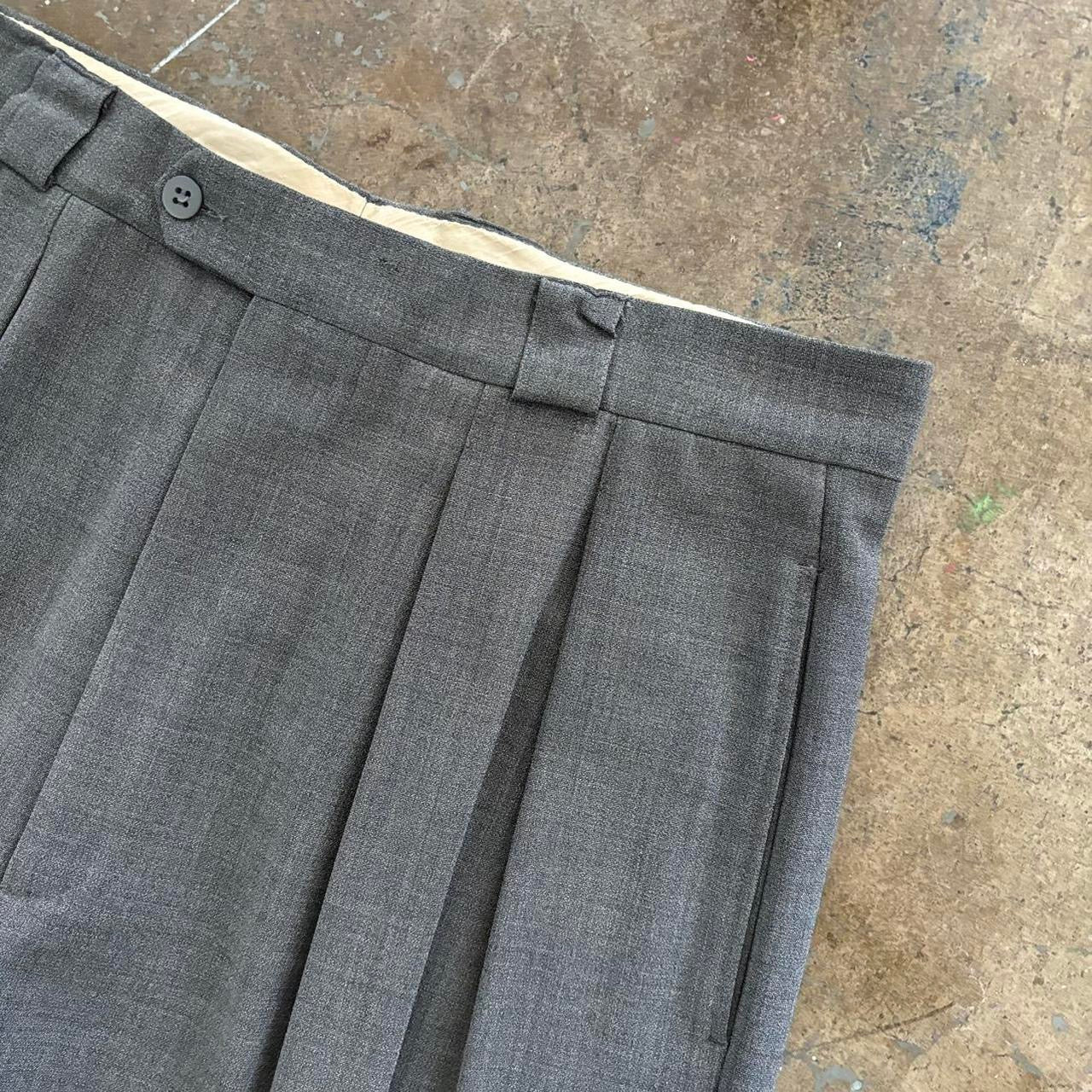 1980S GIORGIO ARMANI GRAY HIGH WAISTED WIDE LEG TROUSERS 34x34