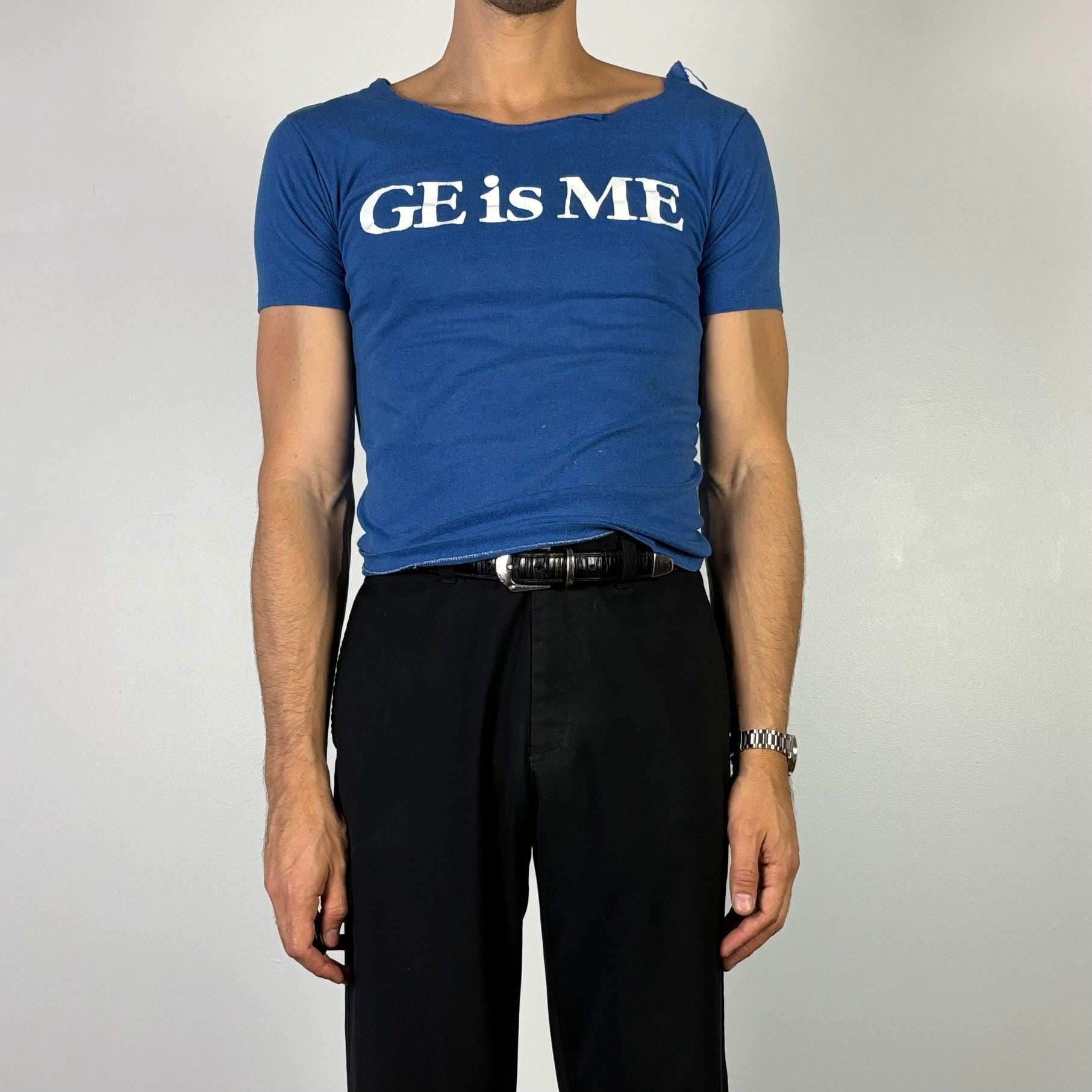 1970S GENERAL ELECTRIC RAW NECK BLUE T-SHIRT M