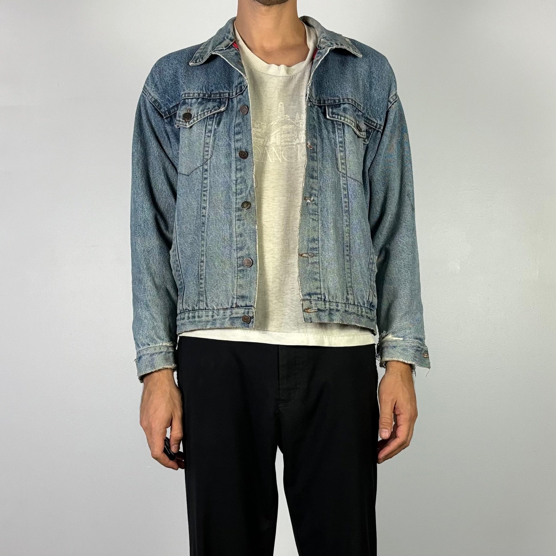 1980S BLUE DENIM LINED TRUCKER JACKET L