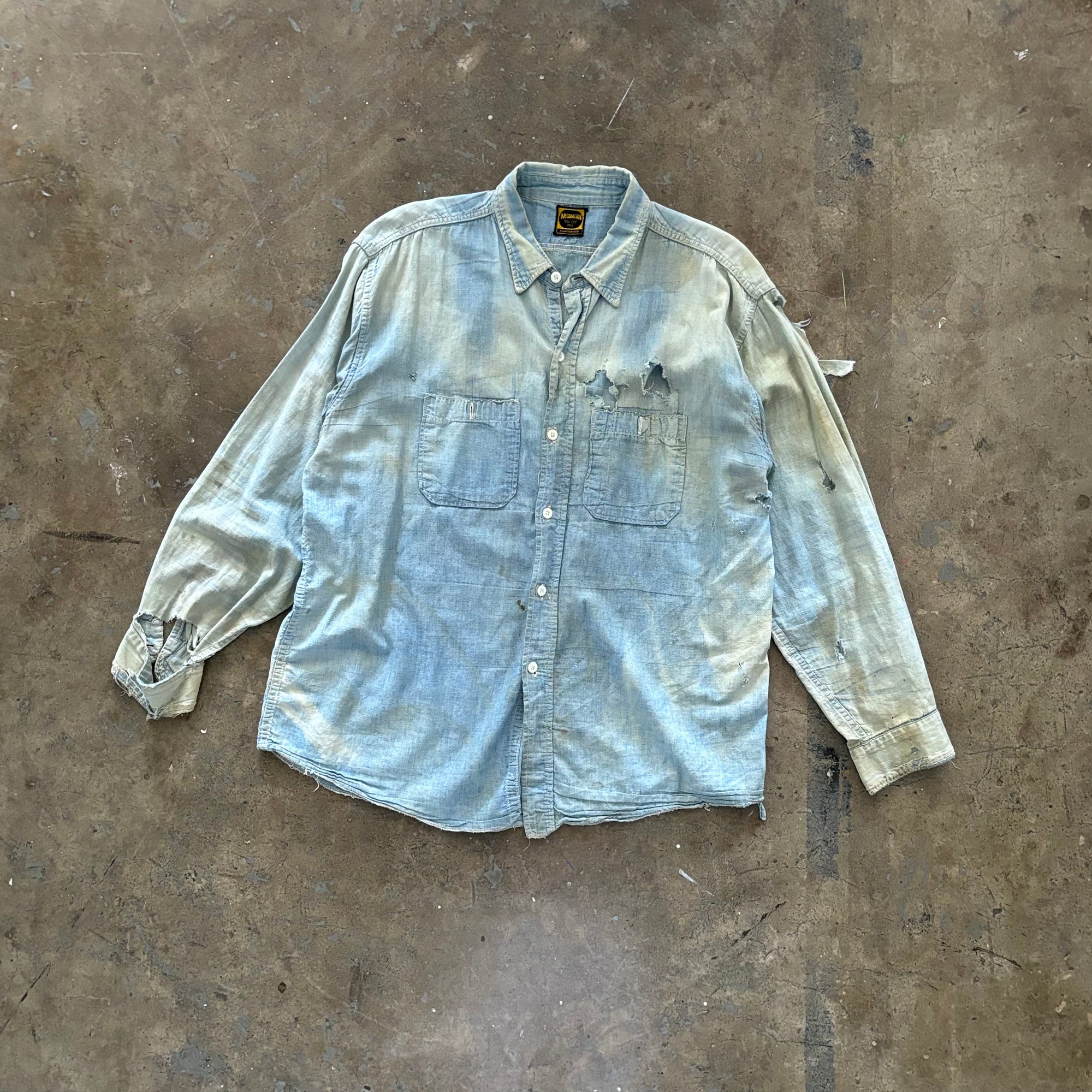 1930S WASHINGTON THRASHED CHAMBRAY LONG SLEEVE SHIRT L