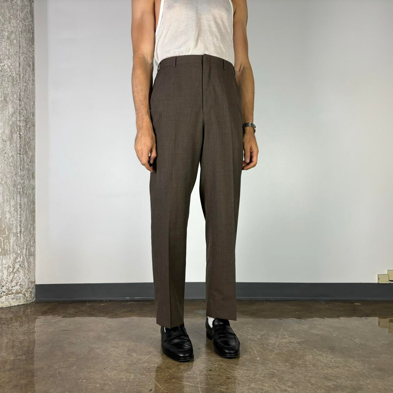 1960S HARHART SCHAFFNER & MARX CIGAR BROWN TROUSERS 33x31