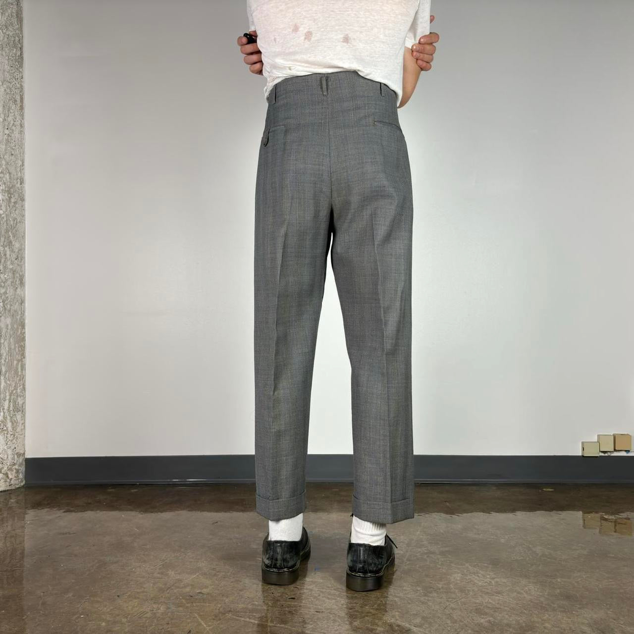 1950S GRAY WOOL PLEATED HIGH WAISTED TROUSERS 33x29