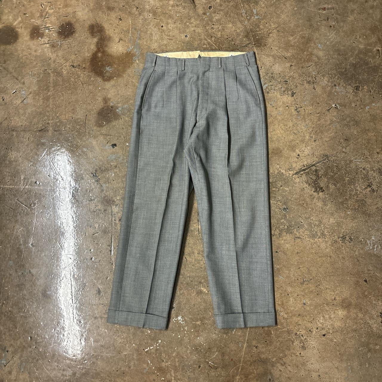 1950S GRAY WOOL PLEATED HIGH WAISTED TROUSERS 33x29